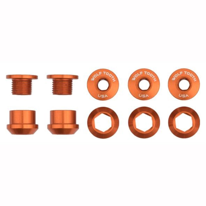 Wolf Tooth Chainring Bolts and Nuts For 1X Set Of 5 Orange 6Mm