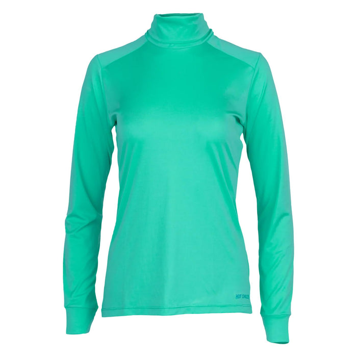 Hot Chillys Wopeach Skins Solid T-Neck Womens Lagoon Large