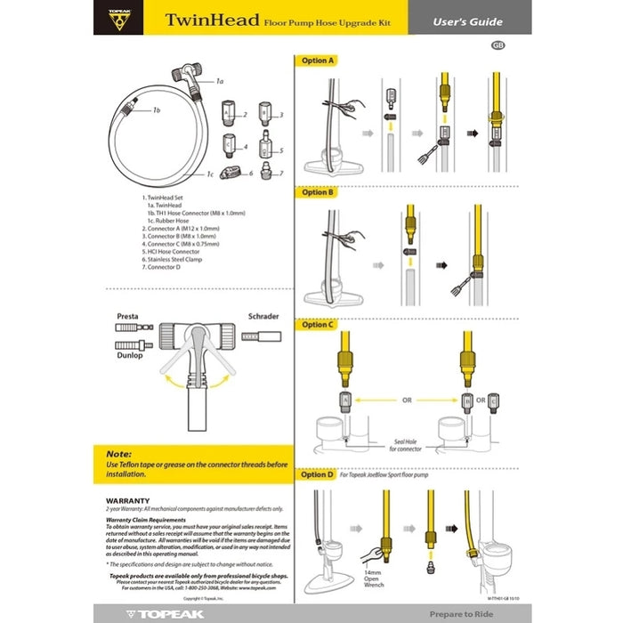 Topeak Twinhead Bicycle Floor Pump Upgrade Kit