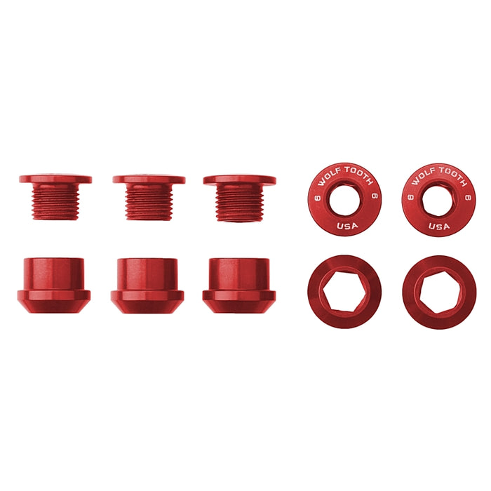 Wolf Tooth Chainring Bolts and Nuts For 1X Set Of 5 Red 6Mm