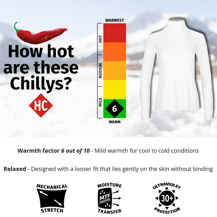 Hot Chillys Wopeach Skins Solid T-Neck Womens White Small