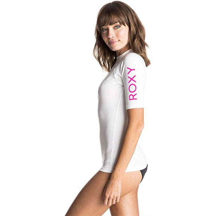 Roxy Girls' Big Whole Hearted Short Sleeve Rashguard White 12/L